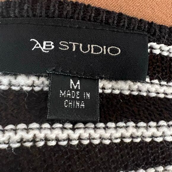AB Studio, Fly Away Waterfall Draped Black White Striped Cardigan Women’s Medium - Picture 5 of 8